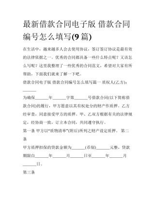 最新借款合同电子版 借款合同编号怎么填写(9篇)