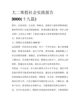 大二寒假社会实践报告3000(十九篇)