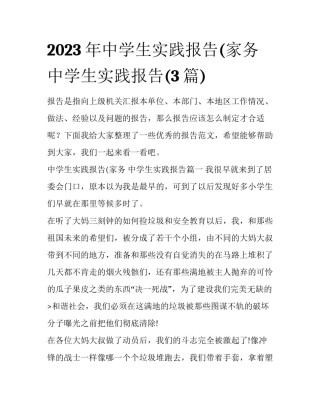2023年中学生实践报告(家务 中学生实践报告(3篇)
