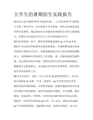 大学生的暑期招生实践报告