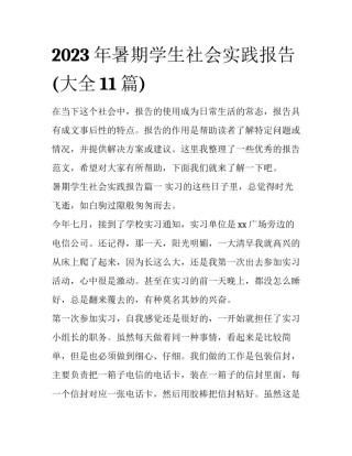 2023年暑期学生社会实践报告(大全11篇)