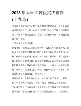 2023年大学生暑假实践报告(十九篇)