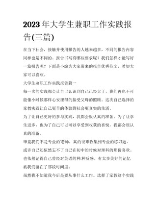2023年大学生兼职工作实践报告(三篇)