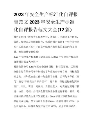 2023年安全生产标准化自评报告范文 2023年安全生产标准化自评报告范文大全(12篇)