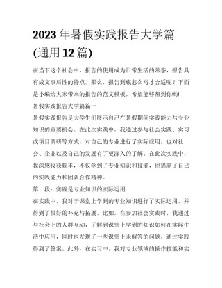 2023年暑假实践报告大学篇(通用12篇)