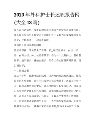 2023年外科护士长述职报告网(大全13篇)