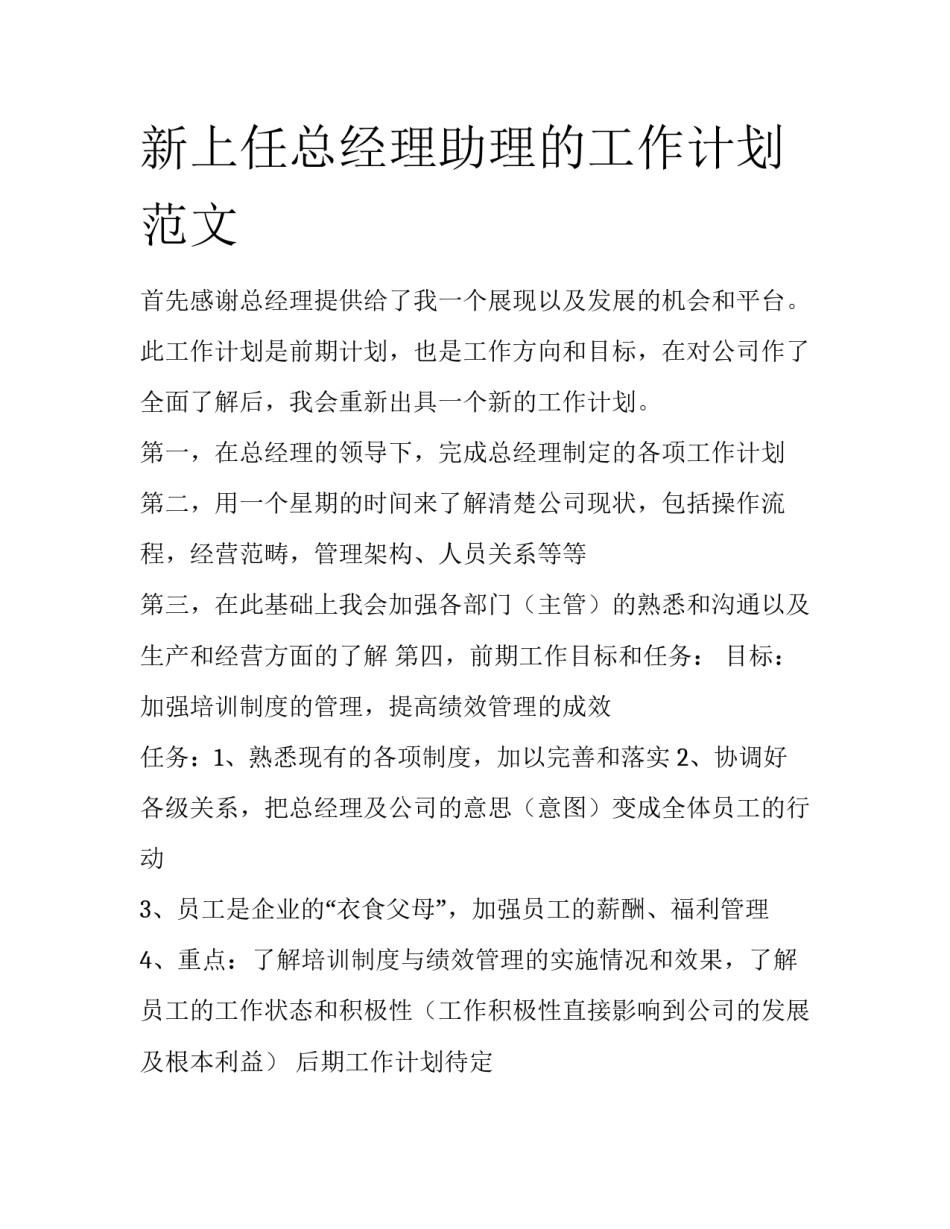 新上任总经理助理的工作计划范文_第1页