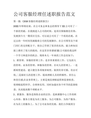 公司客服经理任述职报告范文