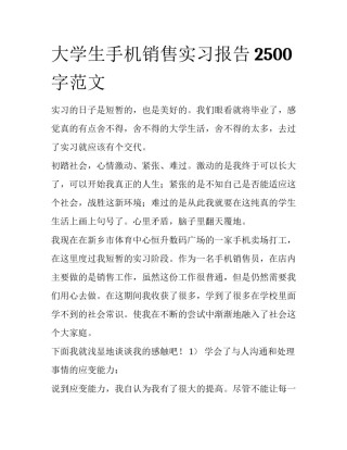 大学生手机销售实习报告2500字范文