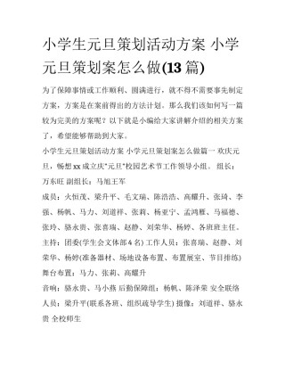 小学生元旦策划活动方案 小学元旦策划案怎么做(13篇)