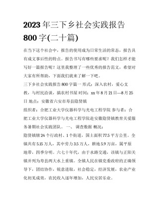 2023年三下乡社会实践报告800字(二十篇)