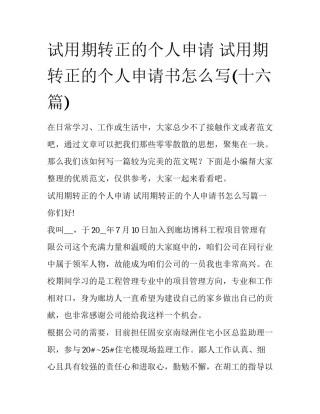 试用期转正的个人申请 试用期转正的个人申请书怎么写(十六篇)