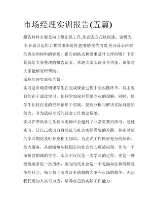 市场经理实训报告(五篇)