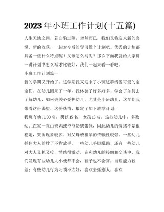 2023年小班工作计划(十五篇)