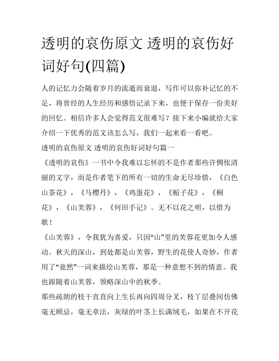 透明的哀伤原文 透明的哀伤好词好句(四篇)_第1页