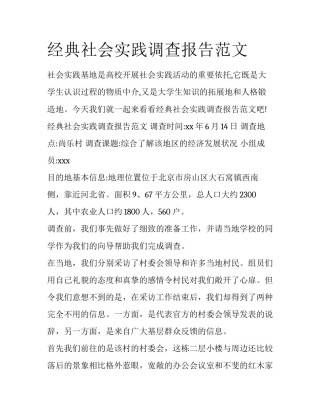 经典社会实践调查报告范文