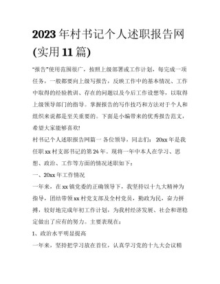 2023年村书记个人述职报告网(实用11篇)