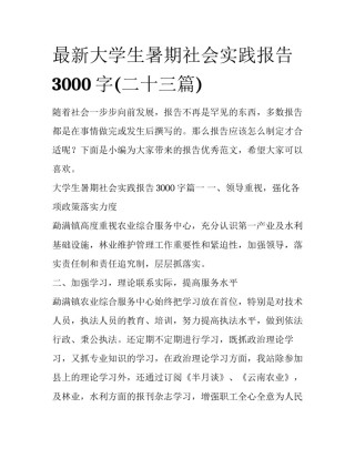 最新大学生暑期社会实践报告3000字(二十三篇)