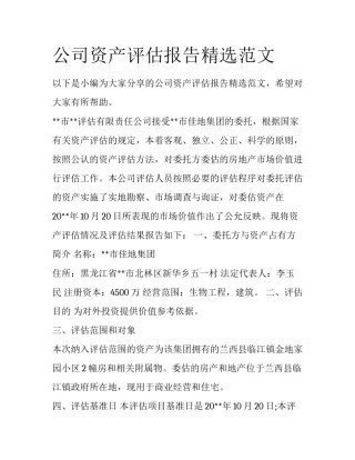 公司资产评估报告精选范文