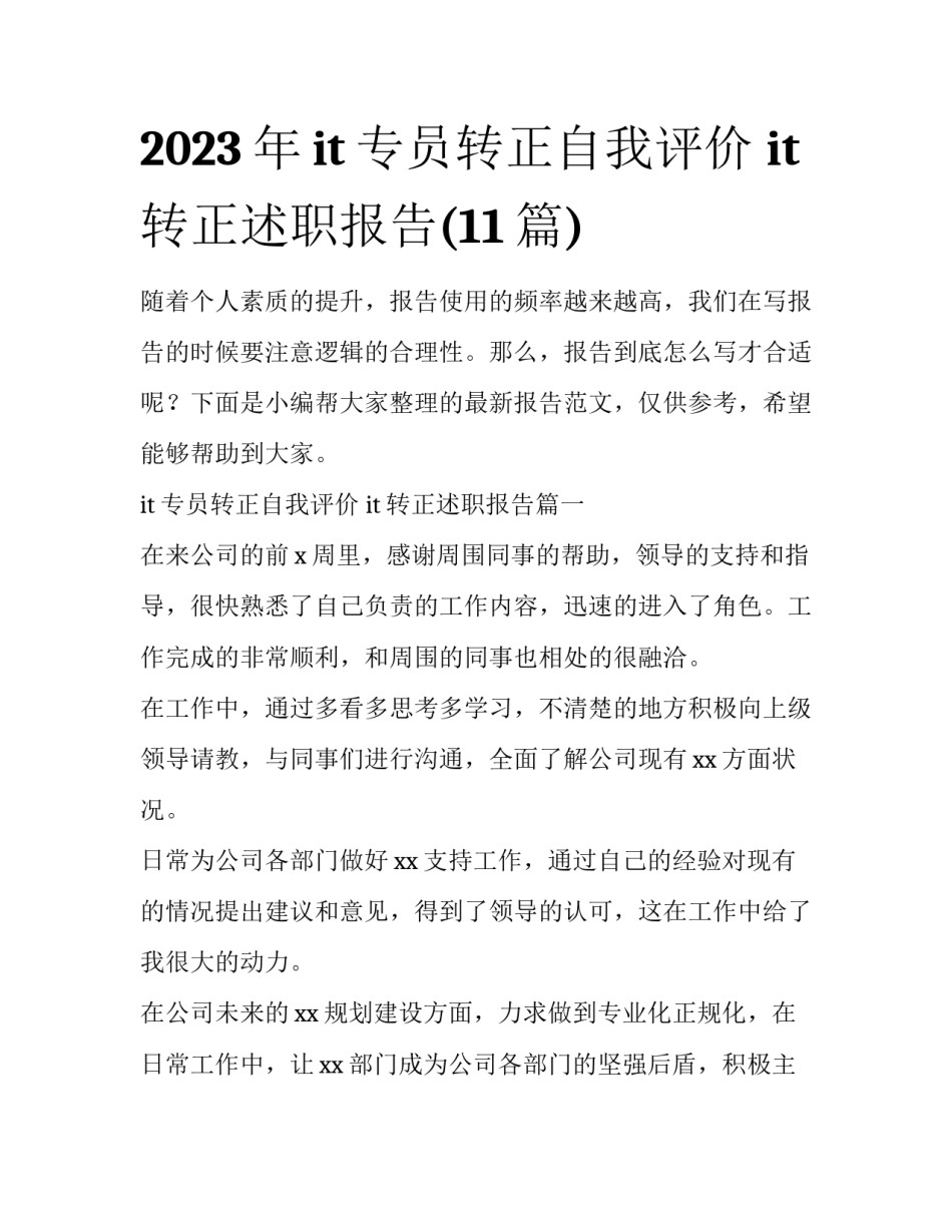 2023年it专员转正自我评价 it转正述职报告(11篇)_第1页