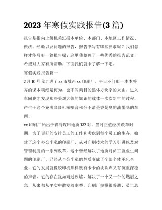 2023年寒假实践报告(3篇)