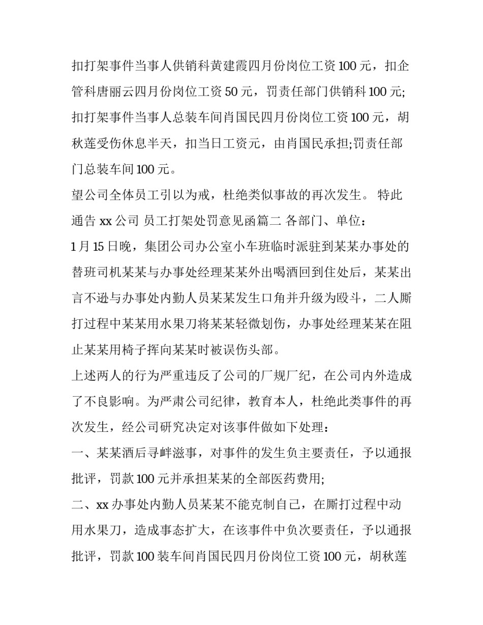 最新员工打架处罚意见函(十四篇)_第2页
