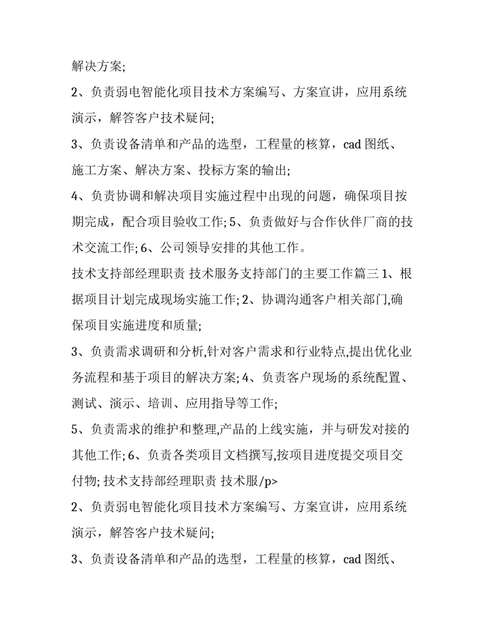 技术支持部经理职责 技术服务支持部门的主要工作(8篇)_第2页
