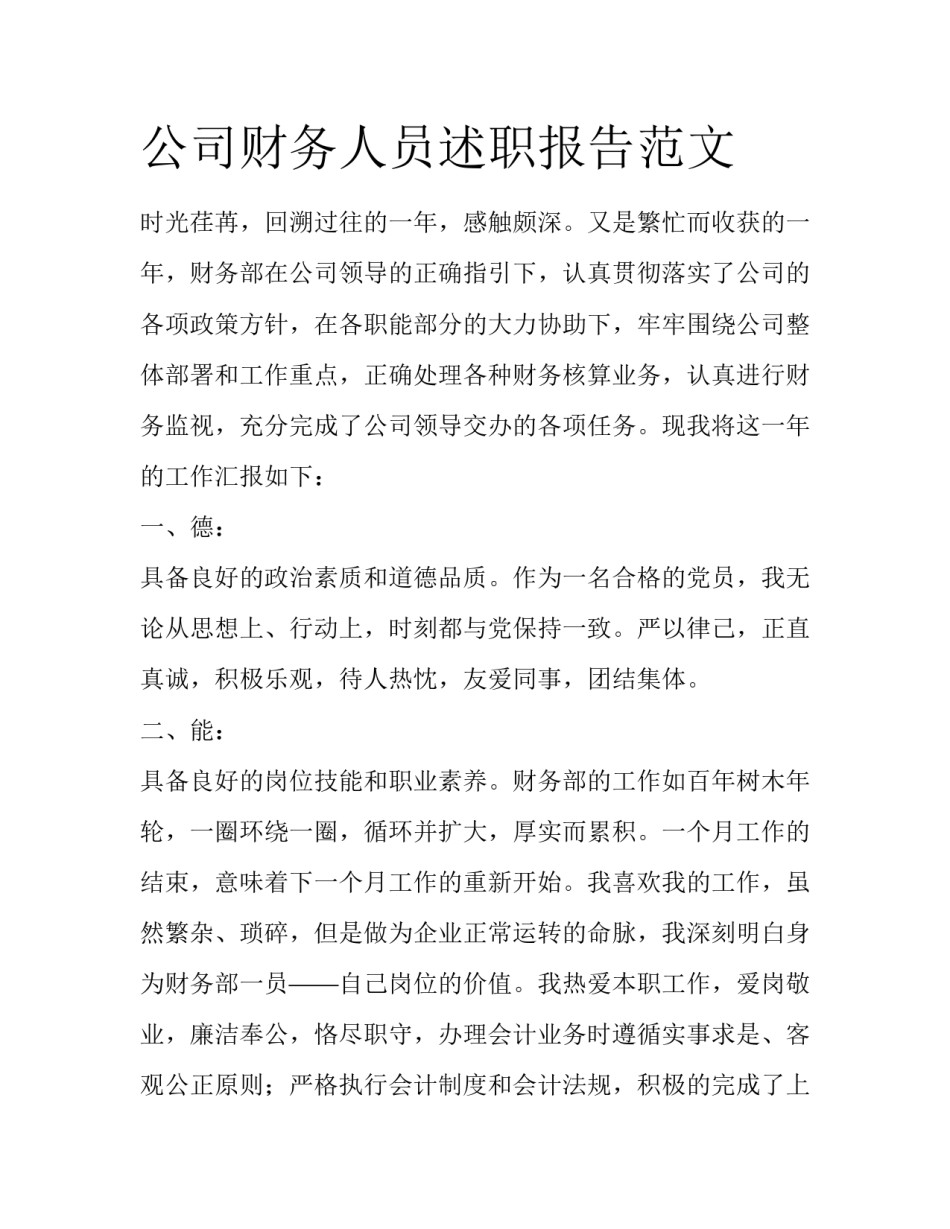 公司财务人员述职报告范文_第1页