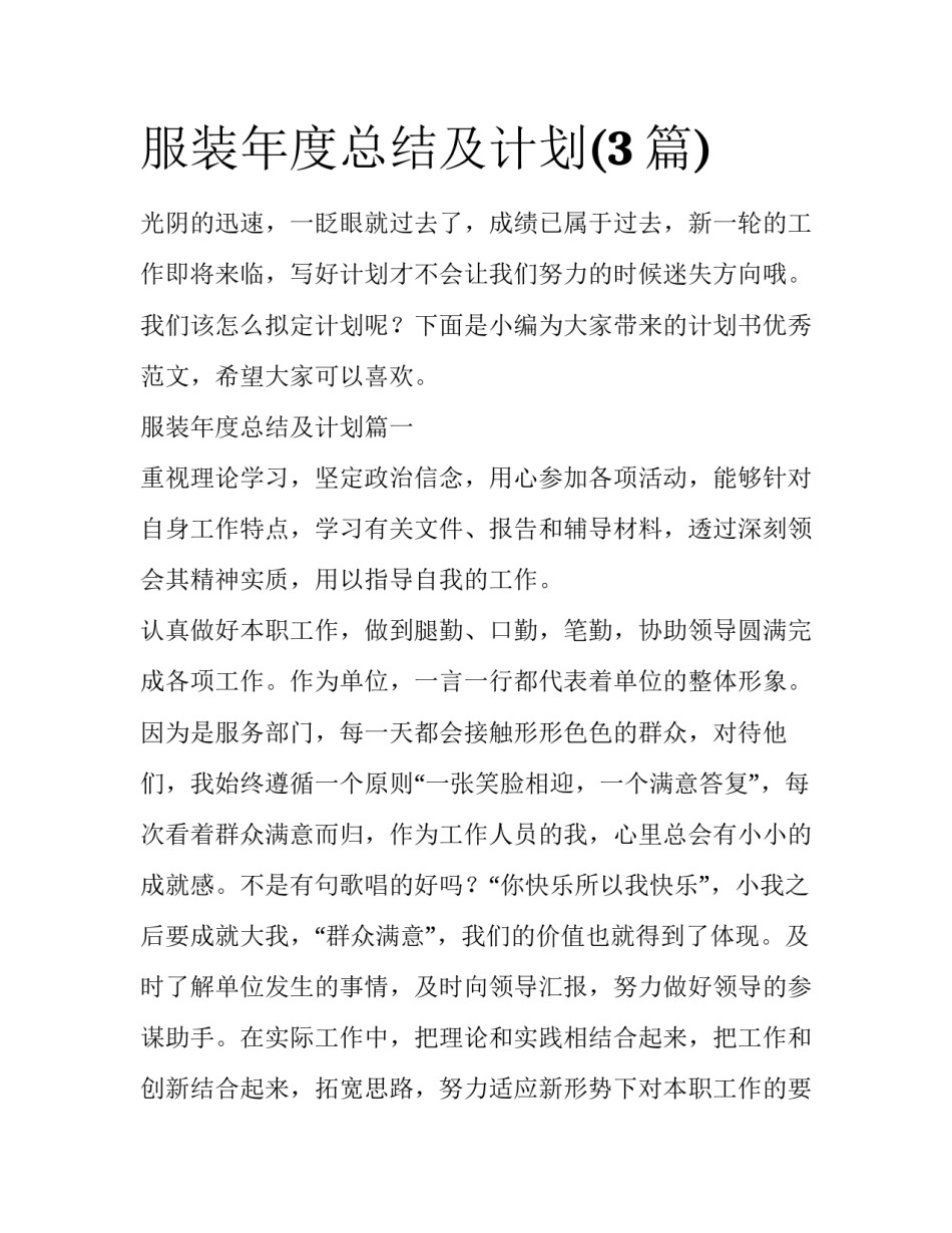 服装年度总结及计划(3篇)_第1页