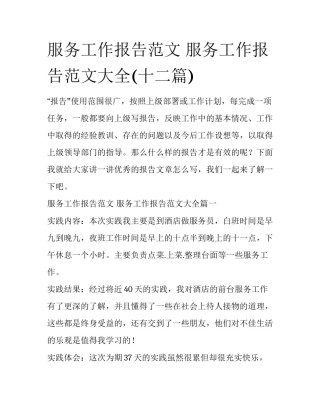 服务工作报告范文 服务工作报告范文大全(十二篇)