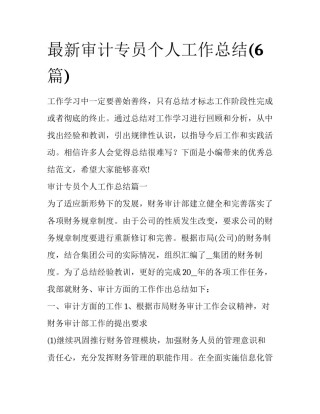 最新审计专员个人工作总结(6篇)