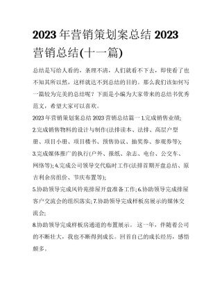 2023年营销策划案总结 2023营销总结(十一篇)