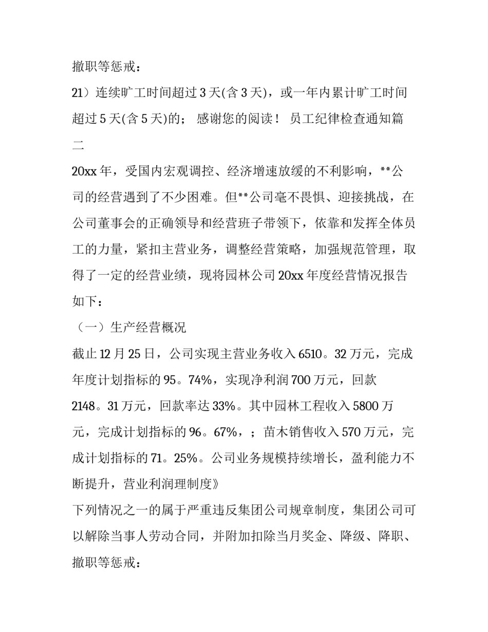 员工纪律检查通知(七篇)_第2页