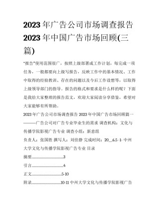 2023年广告公司市场调查报告 2023年中国广告市场回顾(三篇)