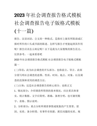2023年社会调查报告格式模板 社会调查报告电子版格式模板(十一篇)