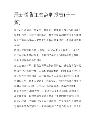 最新销售主管辞职报告(十一篇)