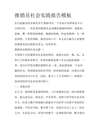 推销员社会实践报告模板