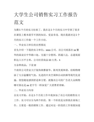 大学生公司销售实习工作报告范文