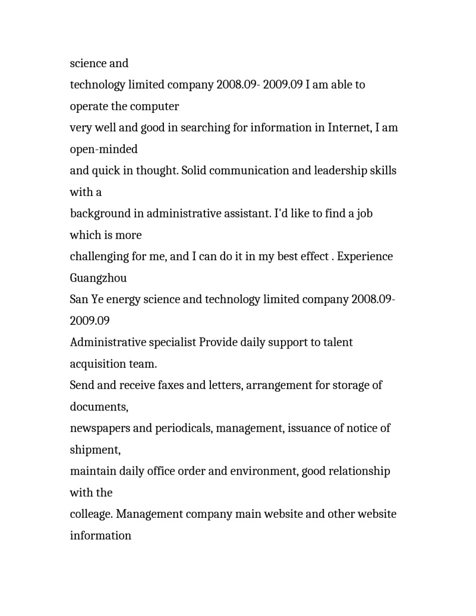 应届毕业生文秘英文简历模板_第2页