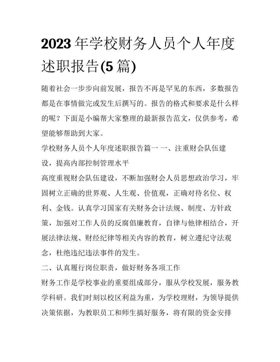 2023年学校财务人员个人年度述职报告(5篇)_第1页