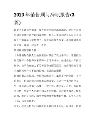 2023年销售顾问辞职报告(3篇)