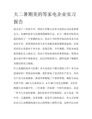大二暑期美的等家电企业实习报告