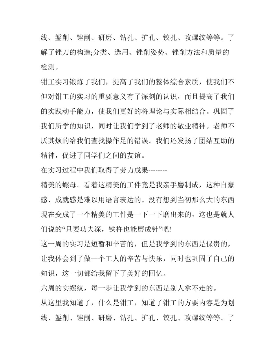 最新钳工实习报告范文_第2页