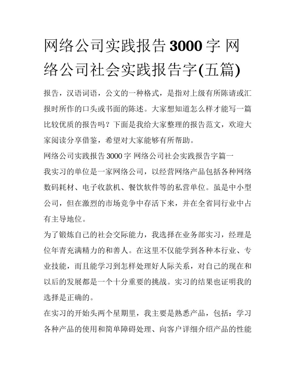 网络公司实践报告3000字 网络公司社会实践报告字(五篇)_第1页