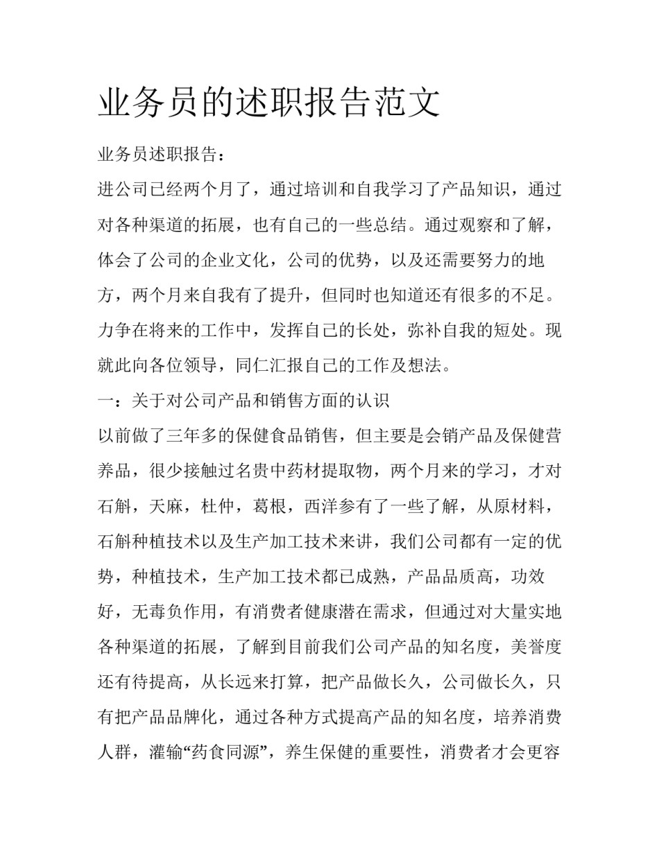 业务员的述职报告范文_第1页