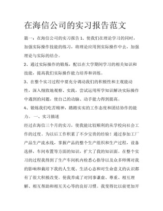 在海信公司的实习报告范文