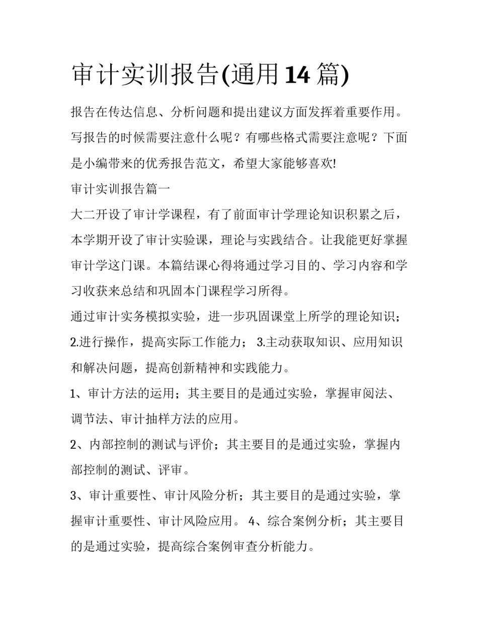 审计实训报告(通用14篇)_第1页