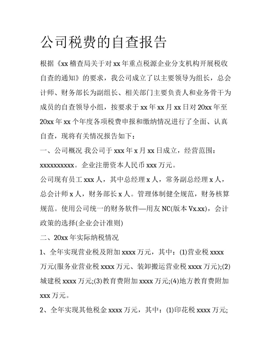 公司税费的自查报告_第1页