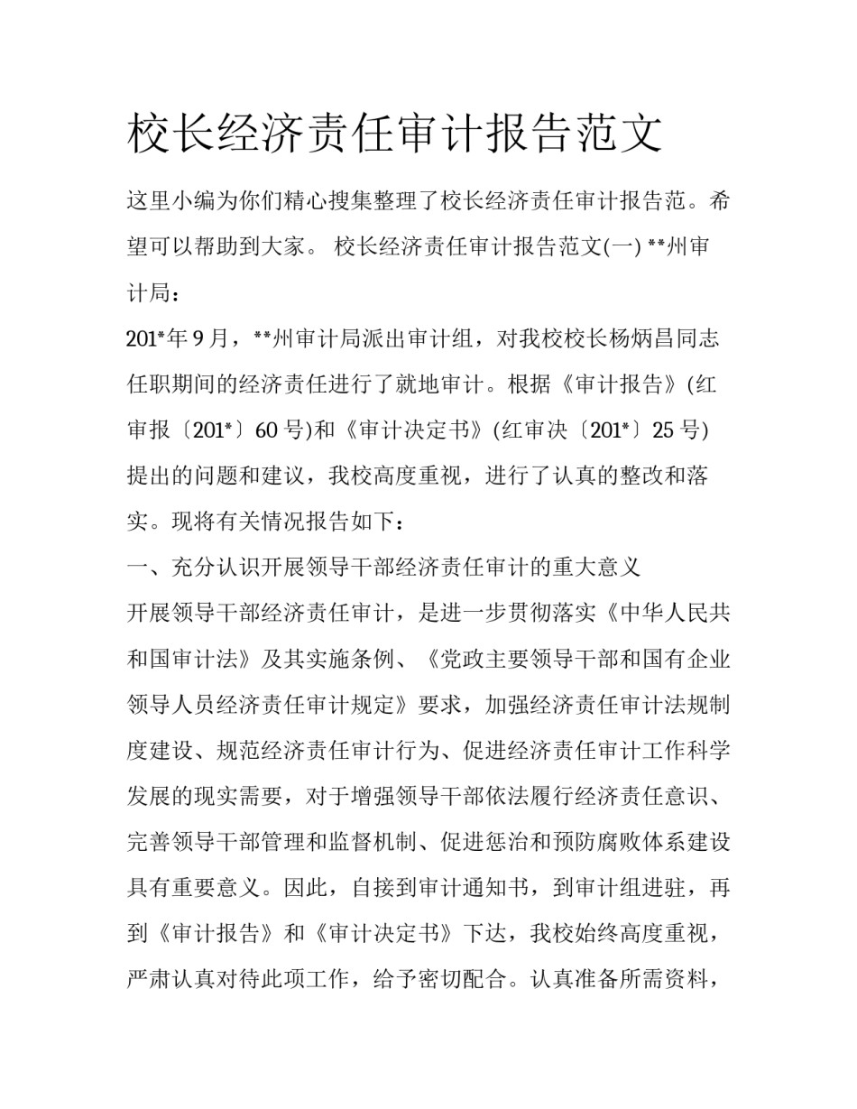 校长经济责任审计报告范文_第1页