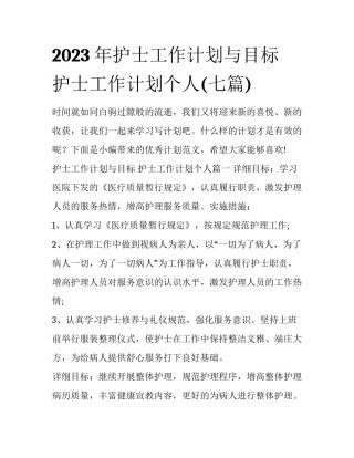 2023年护士工作计划与目标 护士工作计划个人(七篇)